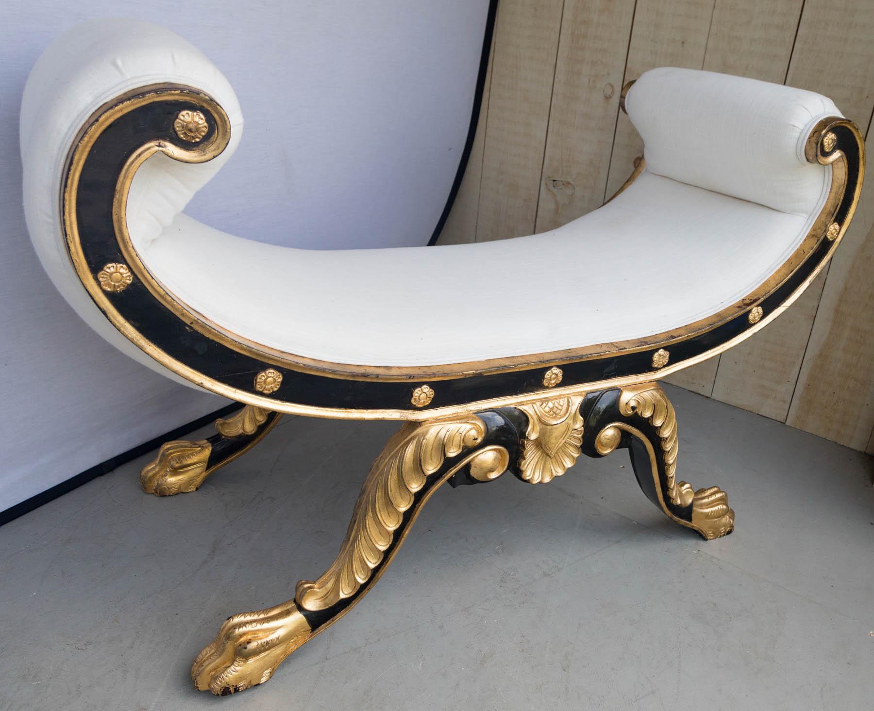 Hollywood Regency Regency Style Painted and Gilt Benches For Sale