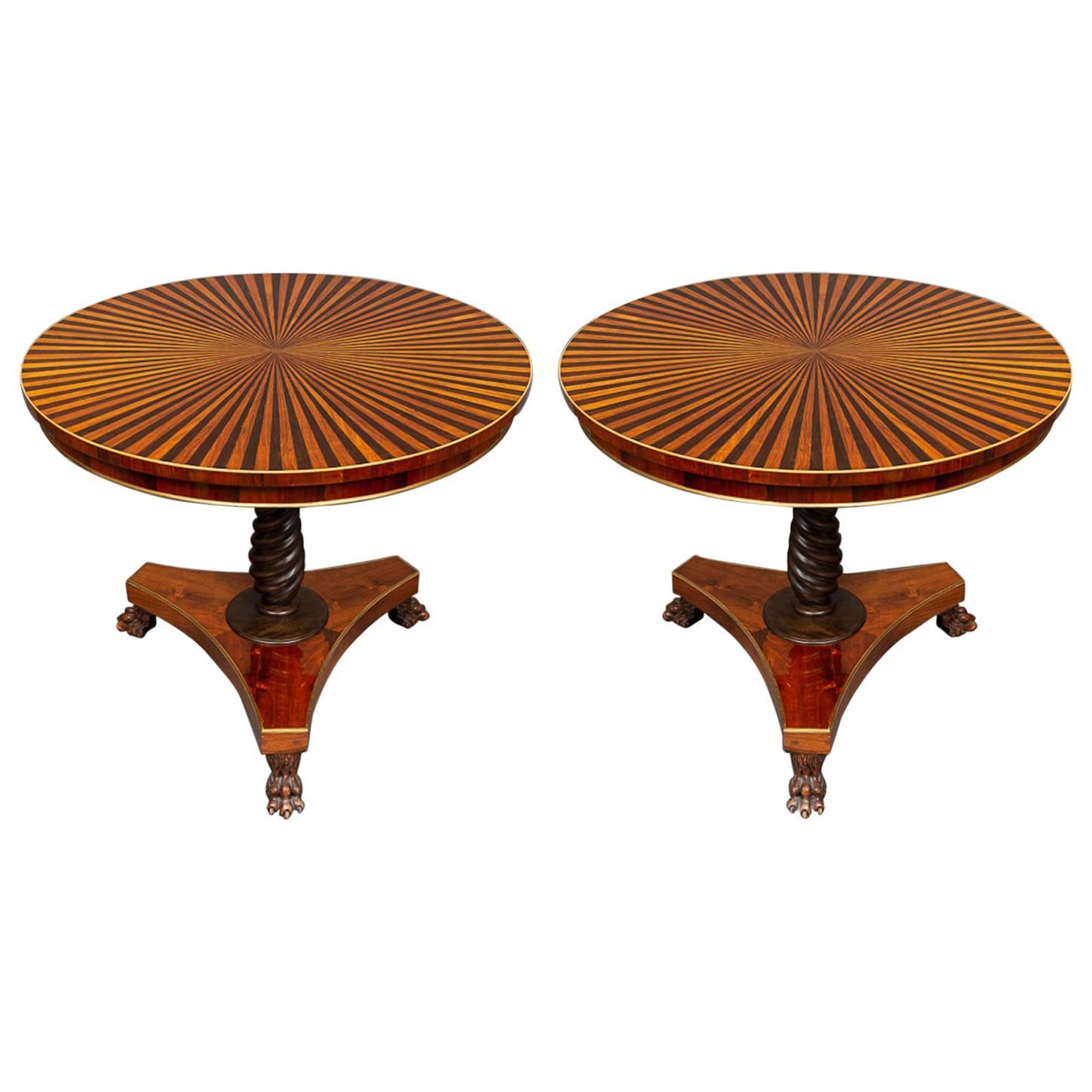 Pair of Regency-Style Parquetry Small Centre Tables