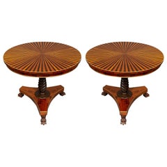 Pair of Regency-Style Parquetry Small Centre Tables