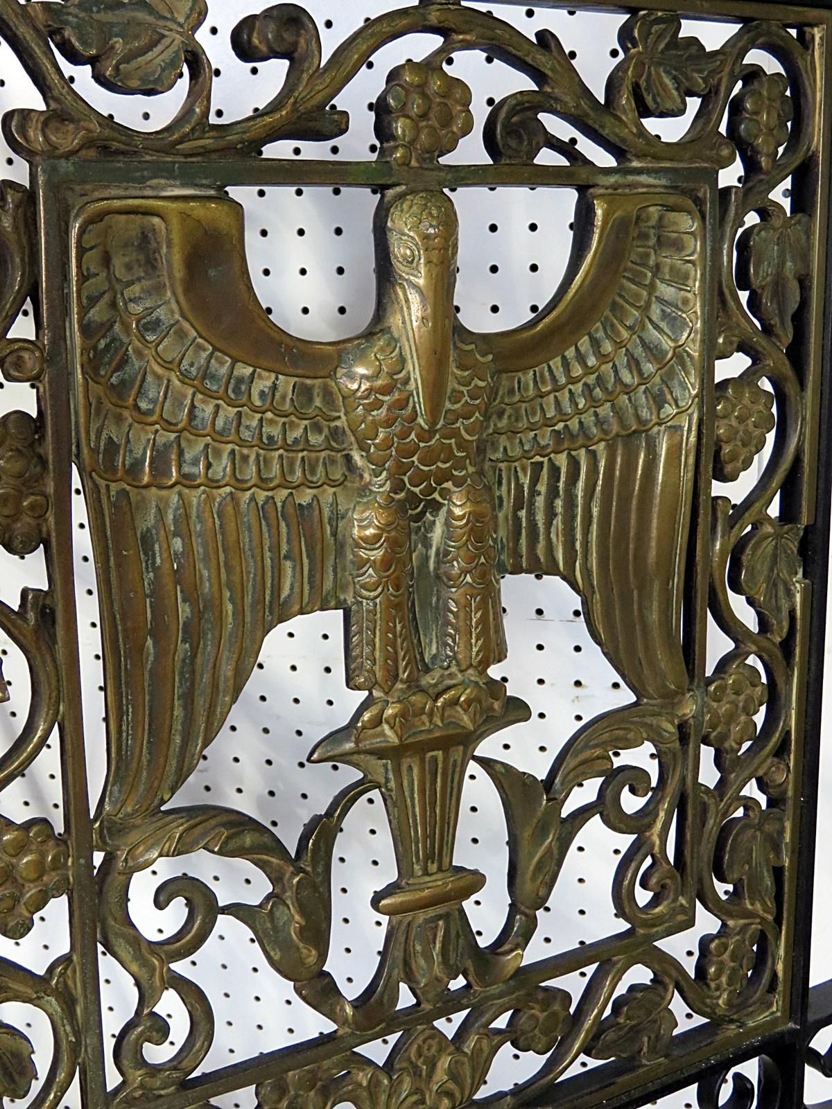 Regency Pair of High Art Deco Wrought Iron and Bronze Stork Room Divider Panels C1920