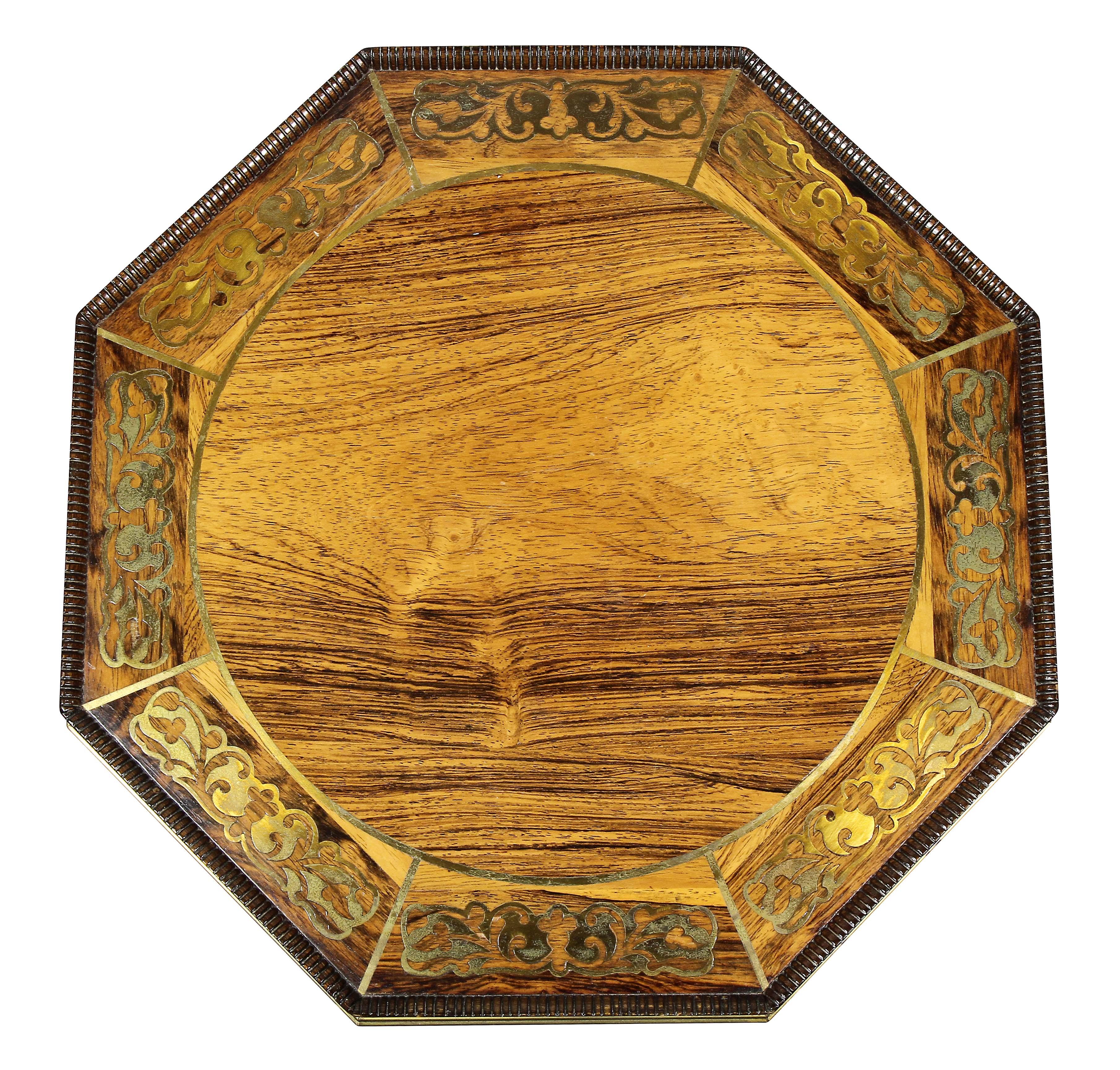 Pair of Regency Style Rosewood and Brass Inlaid Occasional Tables In Good Condition In Essex, MA