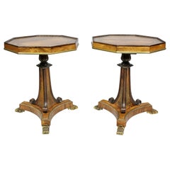 Pair of Regency Style Rosewood and Brass Inlaid Occasional Tables