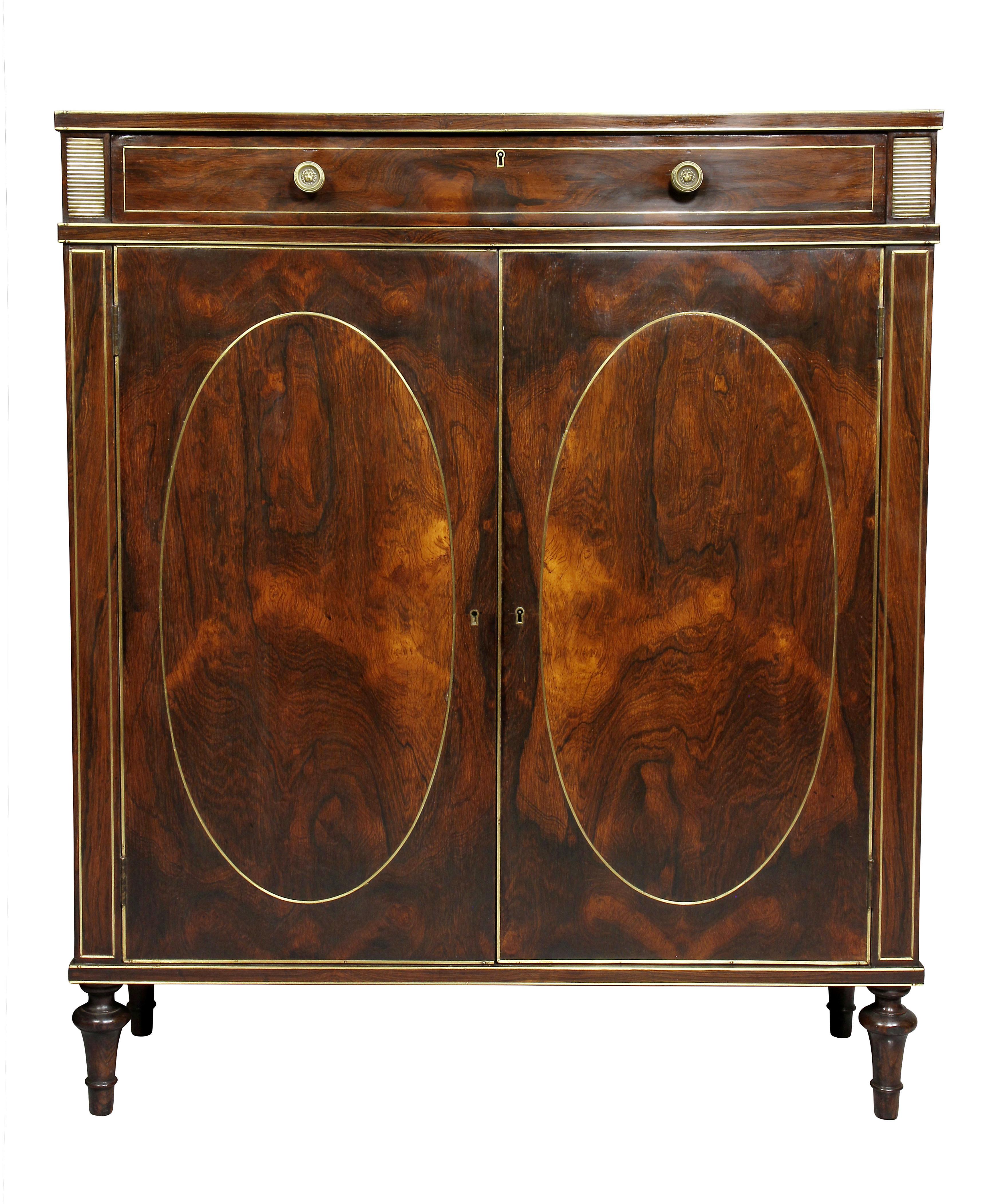 Pair of Regency Style Rosewood and Brass Inlaid Side Cabinets 1