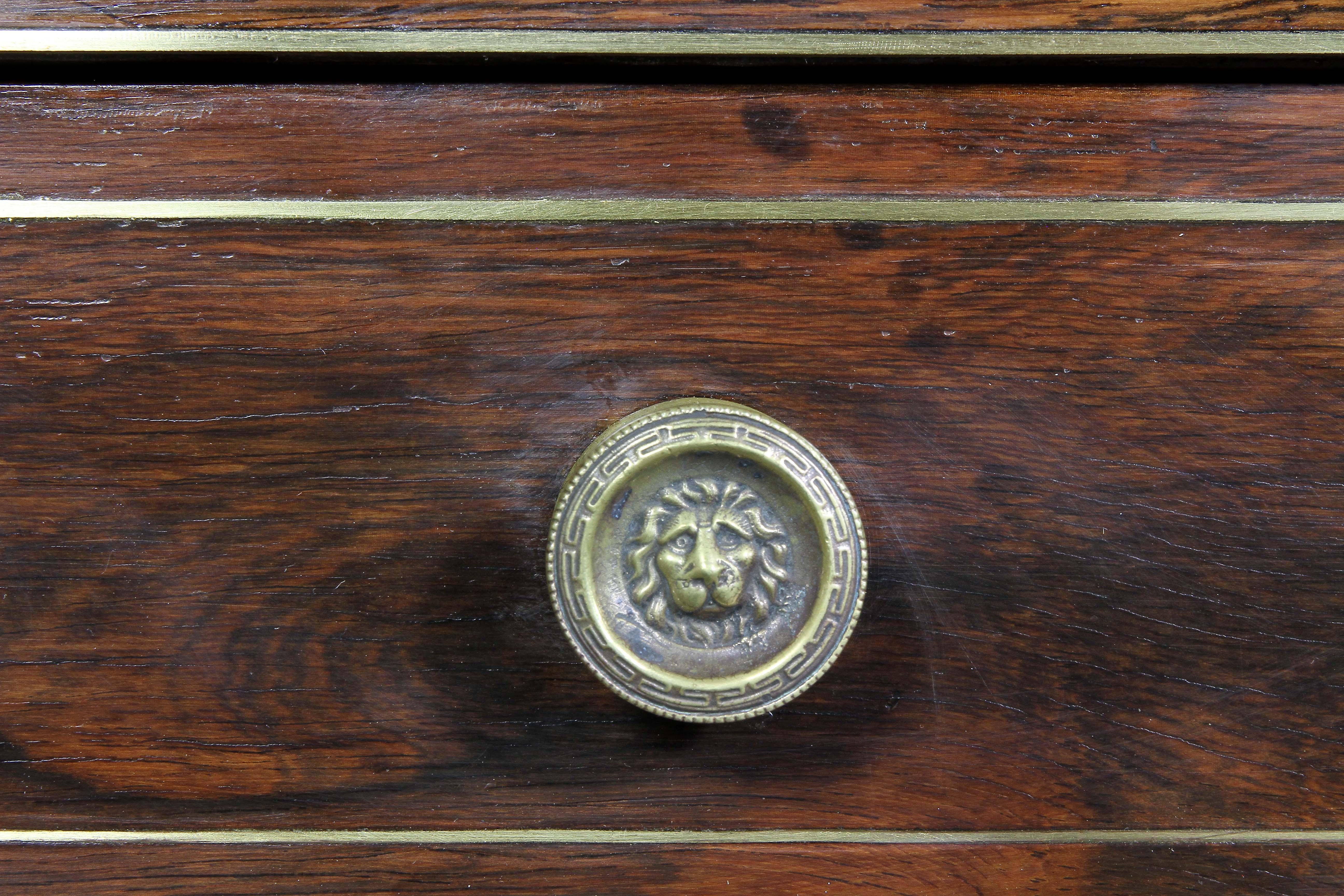 Pair of Regency Style Rosewood and Brass Inlaid Side Cabinets 3