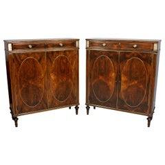 Pair of Regency Style Rosewood and Brass Inlaid Side Cabinets