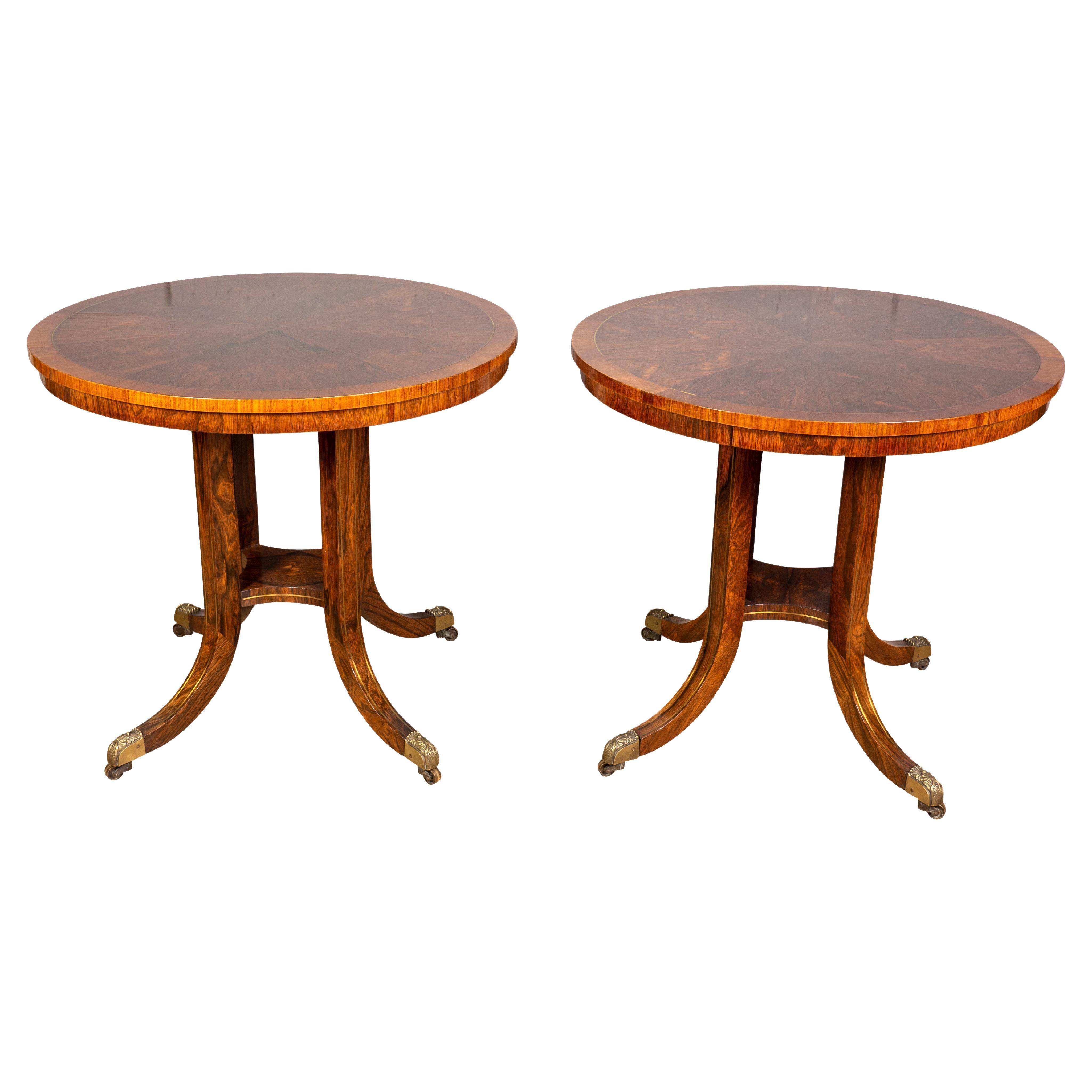 Pair of Regency Style Rosewood and Brass Inlaid Tables