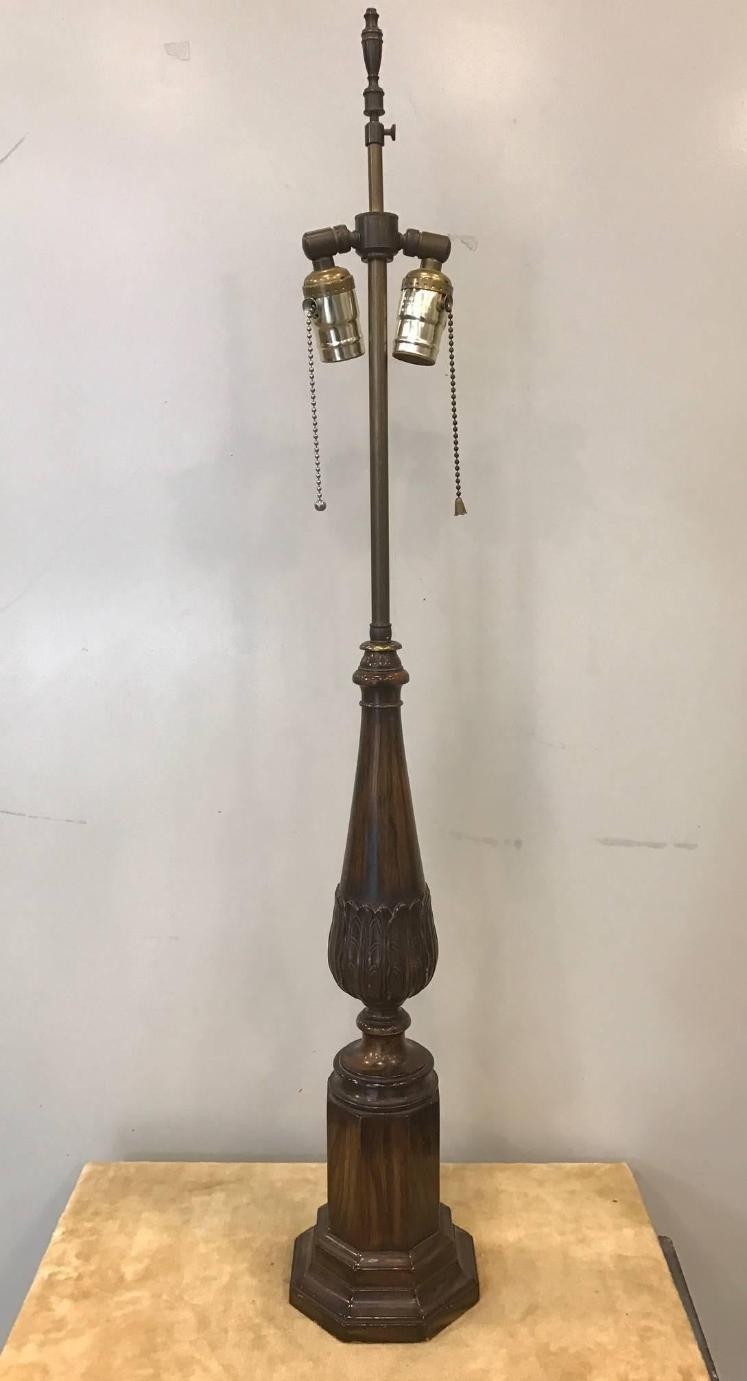 Faux Bois Pair of Regency Style Rosewood Finish Lamps For Sale