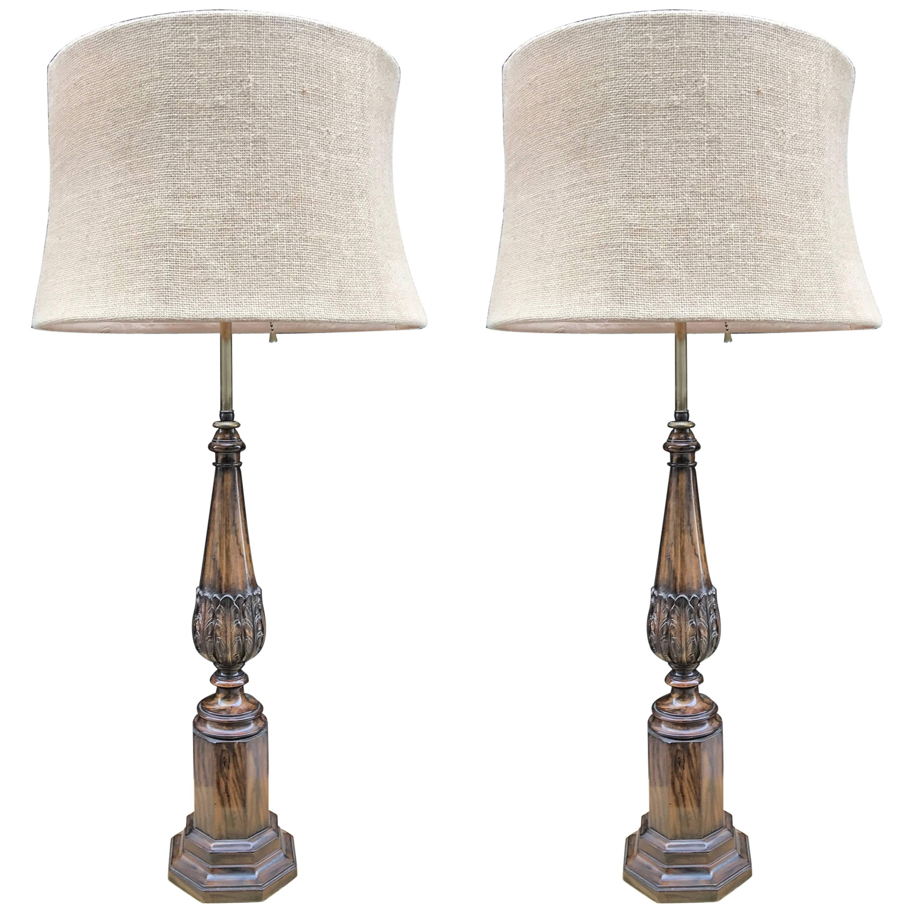 Pair of Regency Style Rosewood Finish Lamps For Sale