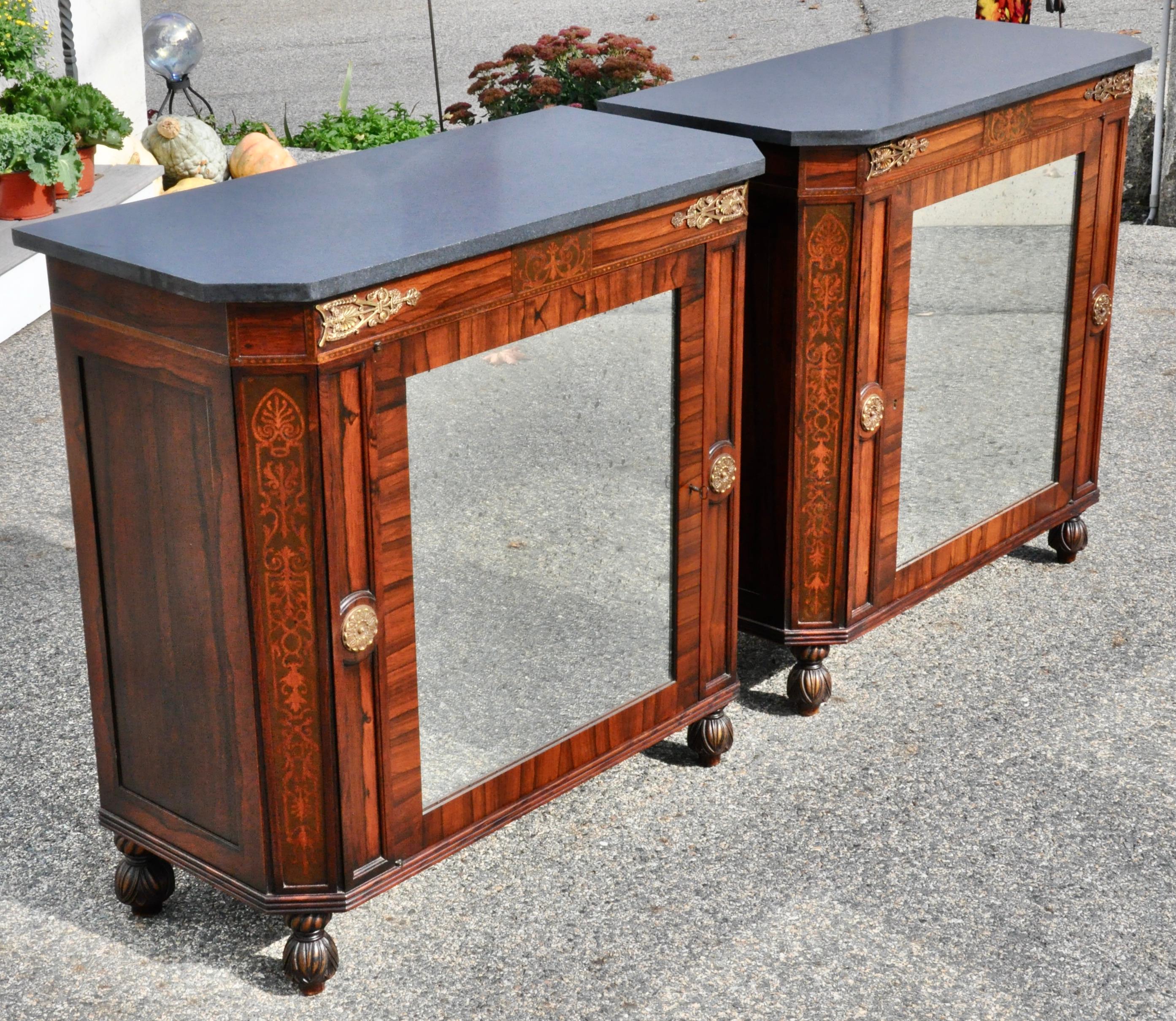 English Pair of Regency Style Rosewood Side Cabinets For Sale