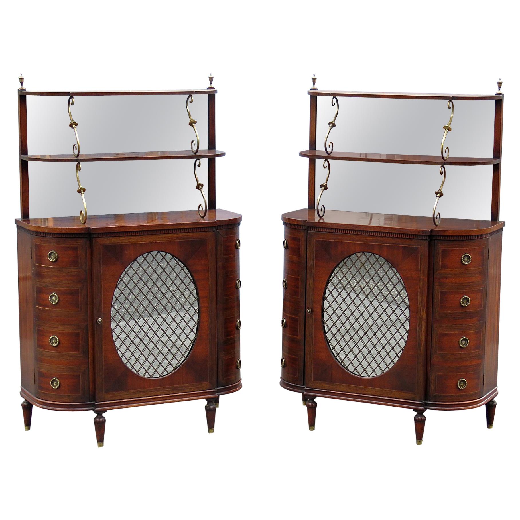 Matched Pair of Mahogany English Regency Style Servers Buffet Sideboards