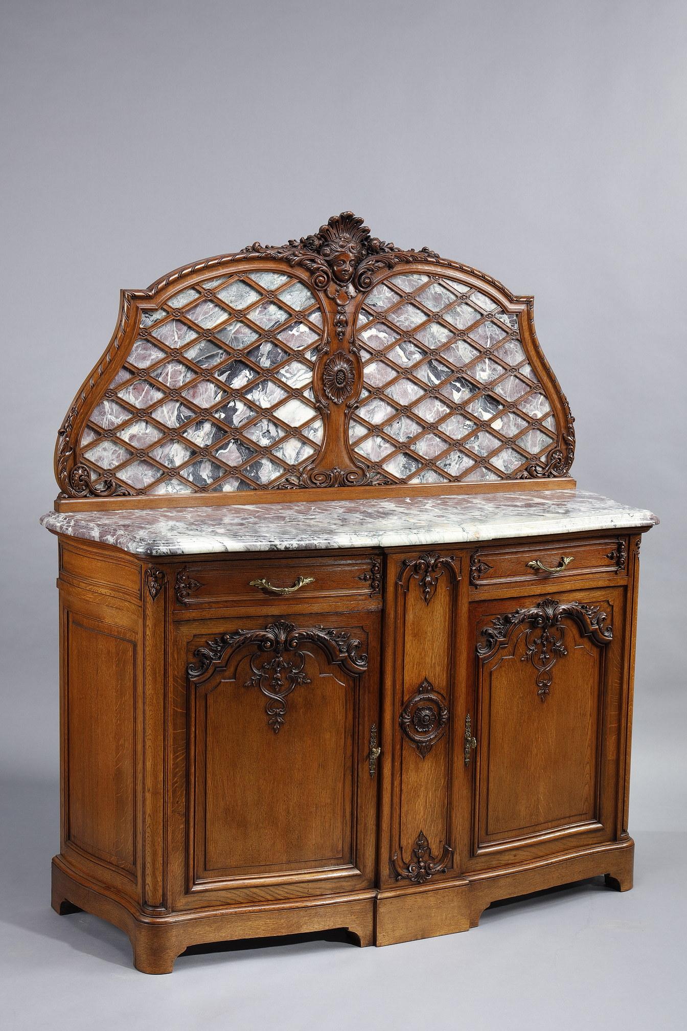Early 20th Century Pair of Regency-style sideboards in molded oak and marble For Sale
