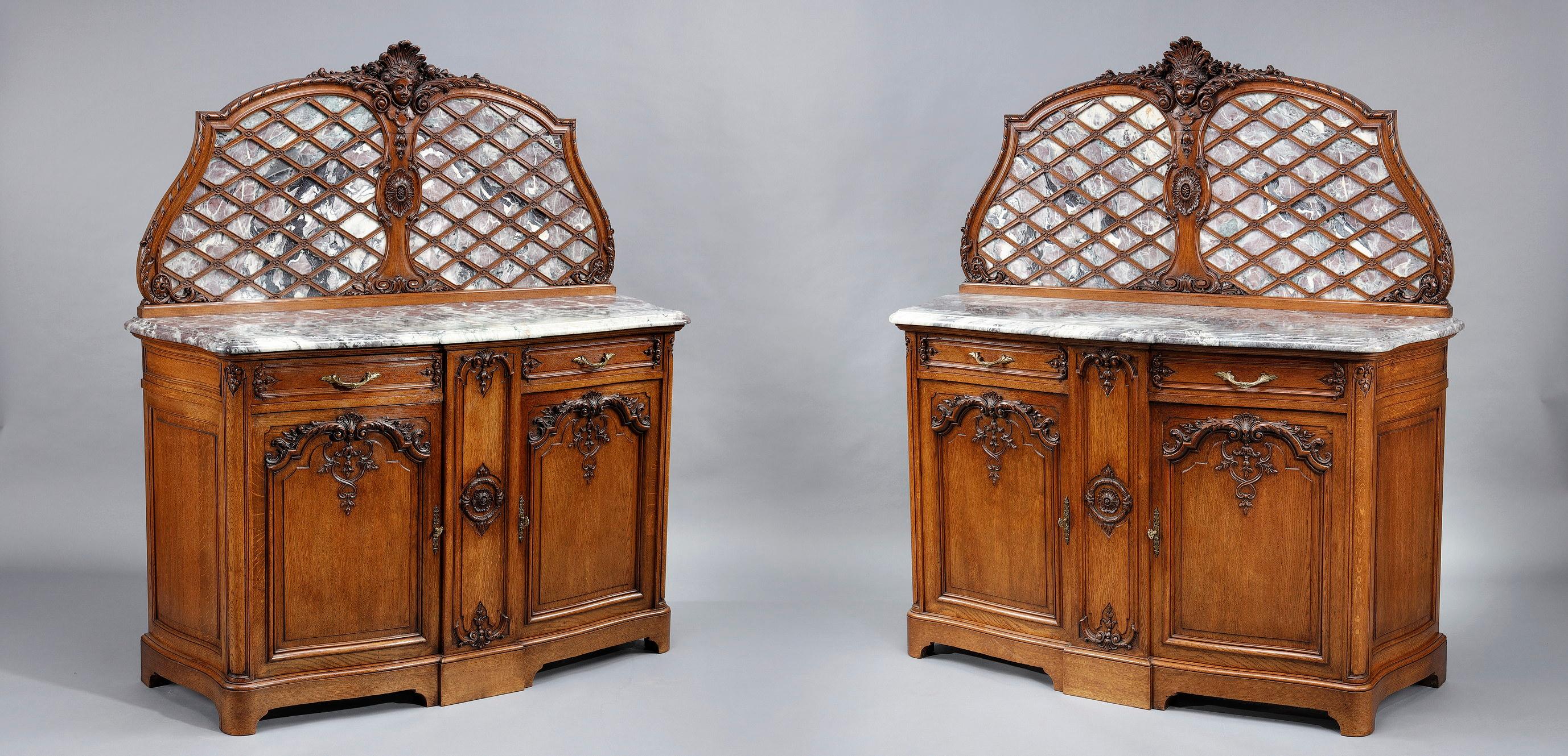 Pair of Regency-style sideboards in molded oak and marble For Sale 2
