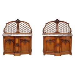 Pair of Regency-style sideboards in molded oak and marble