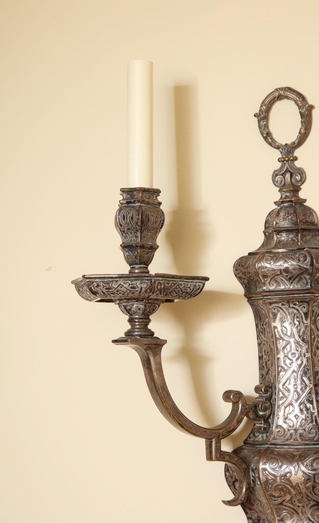 Baroque Pair of E. F. Caldwell Regency Style Silvered Sconces