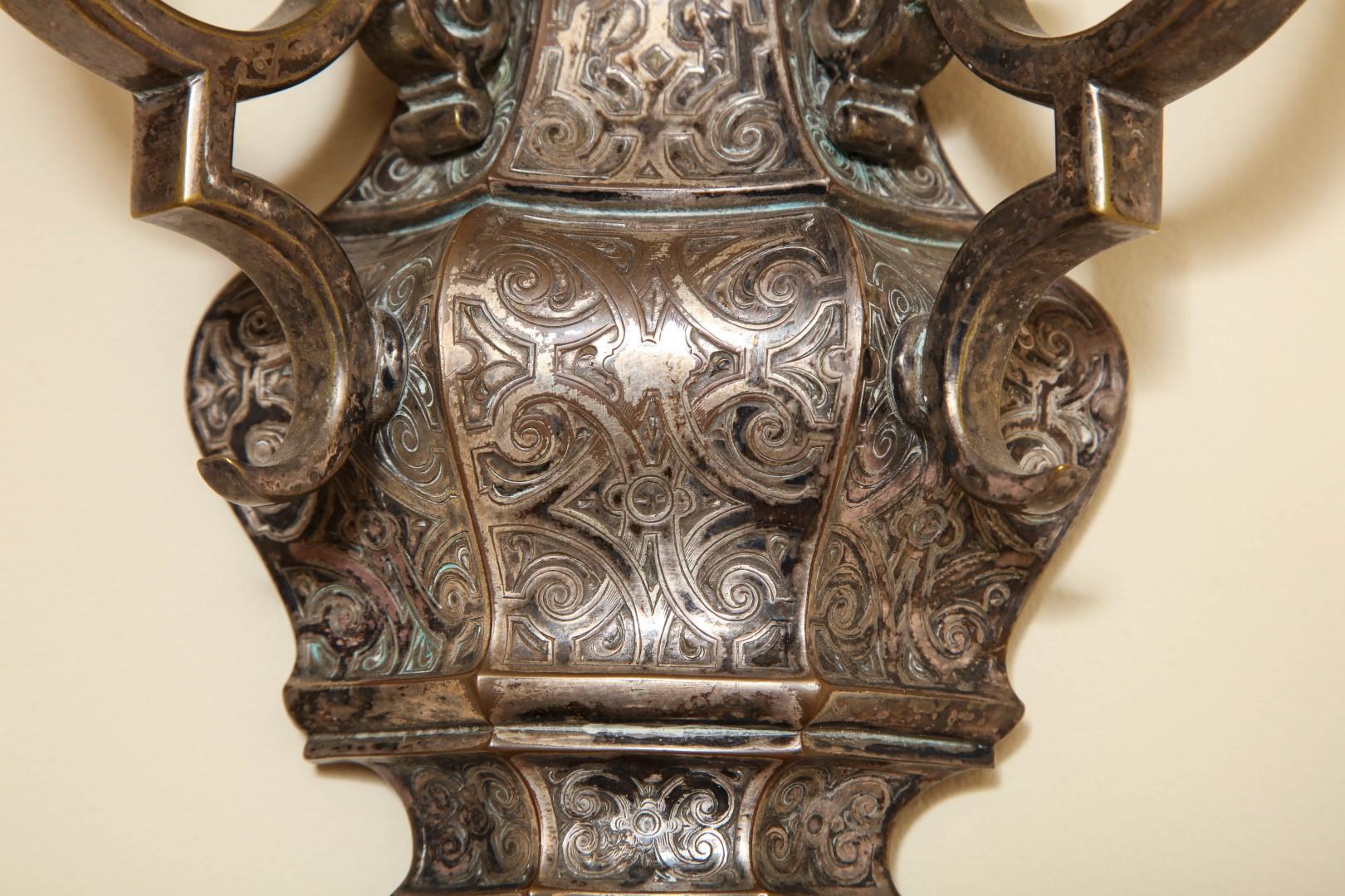 Pair of E. F. Caldwell Regency Style Silvered Sconces 1