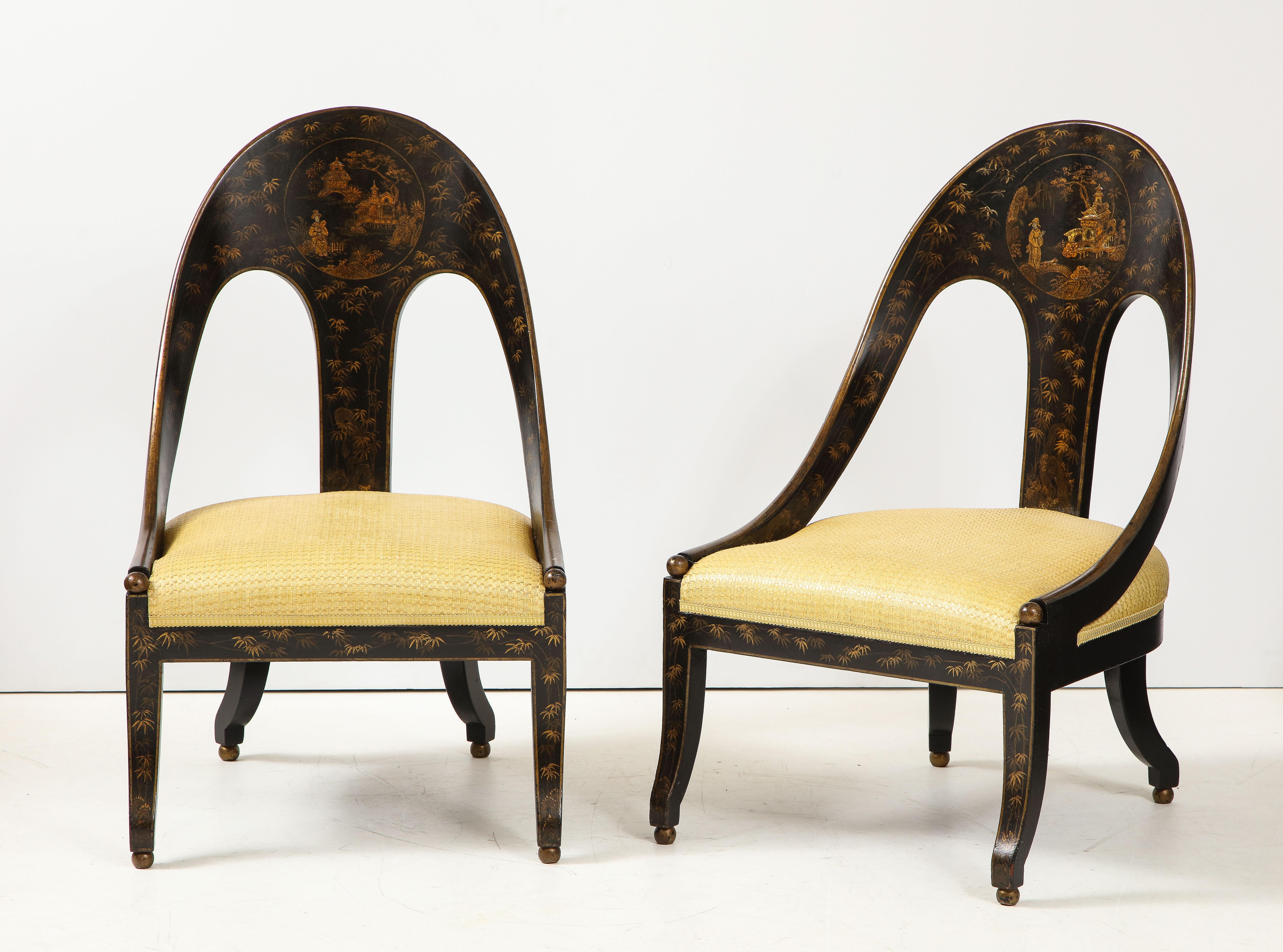 Japanned Pair of Regency Style Spoon Chairs