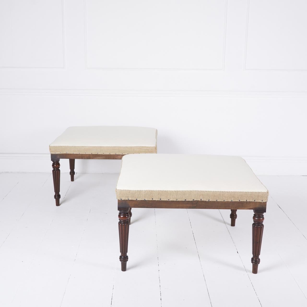 Sapele Wood Pair of Regency style stools For Sale