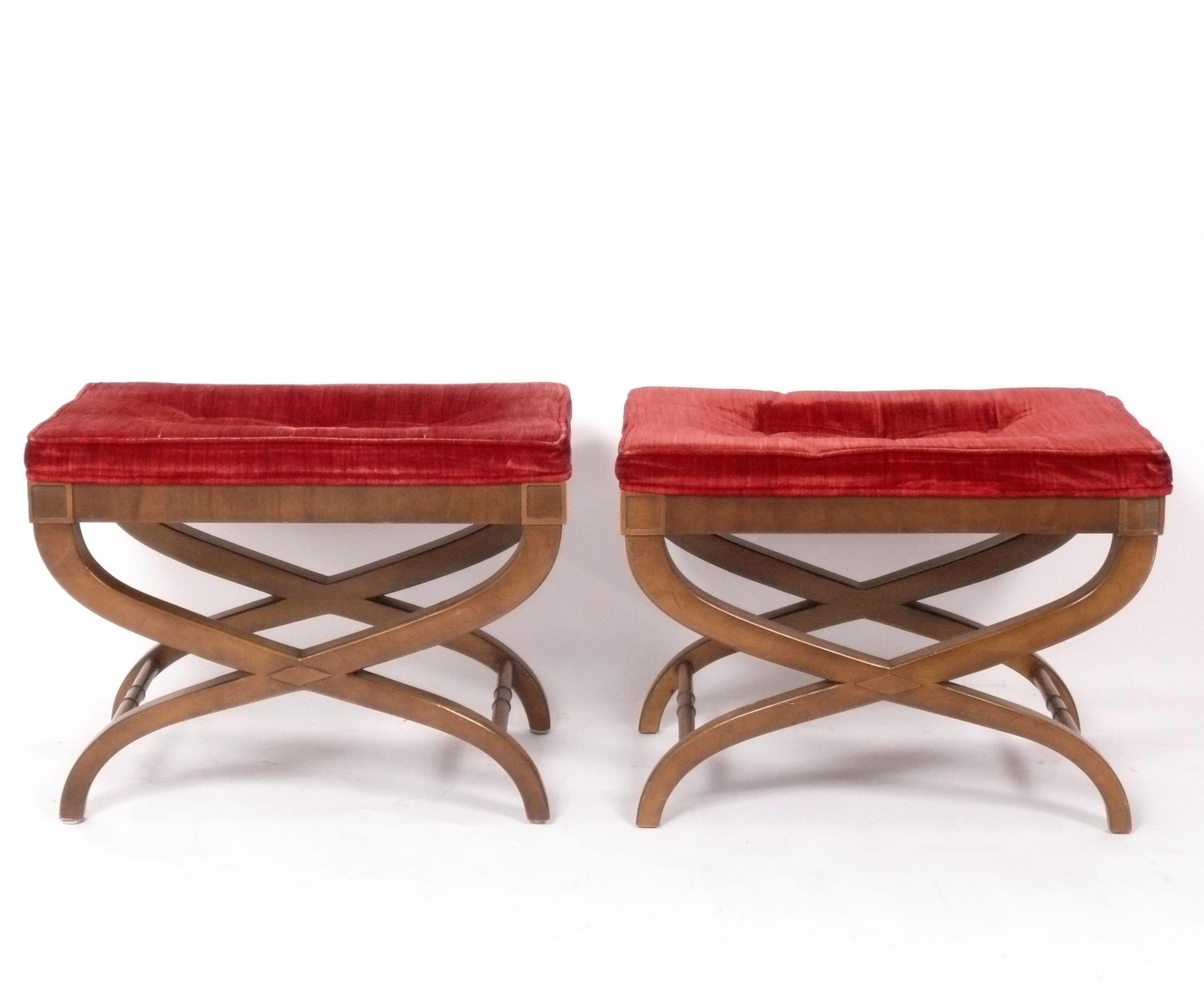 American Pair of Regency Style Stools - Reupholstered and Refinished in Your Color For Sale