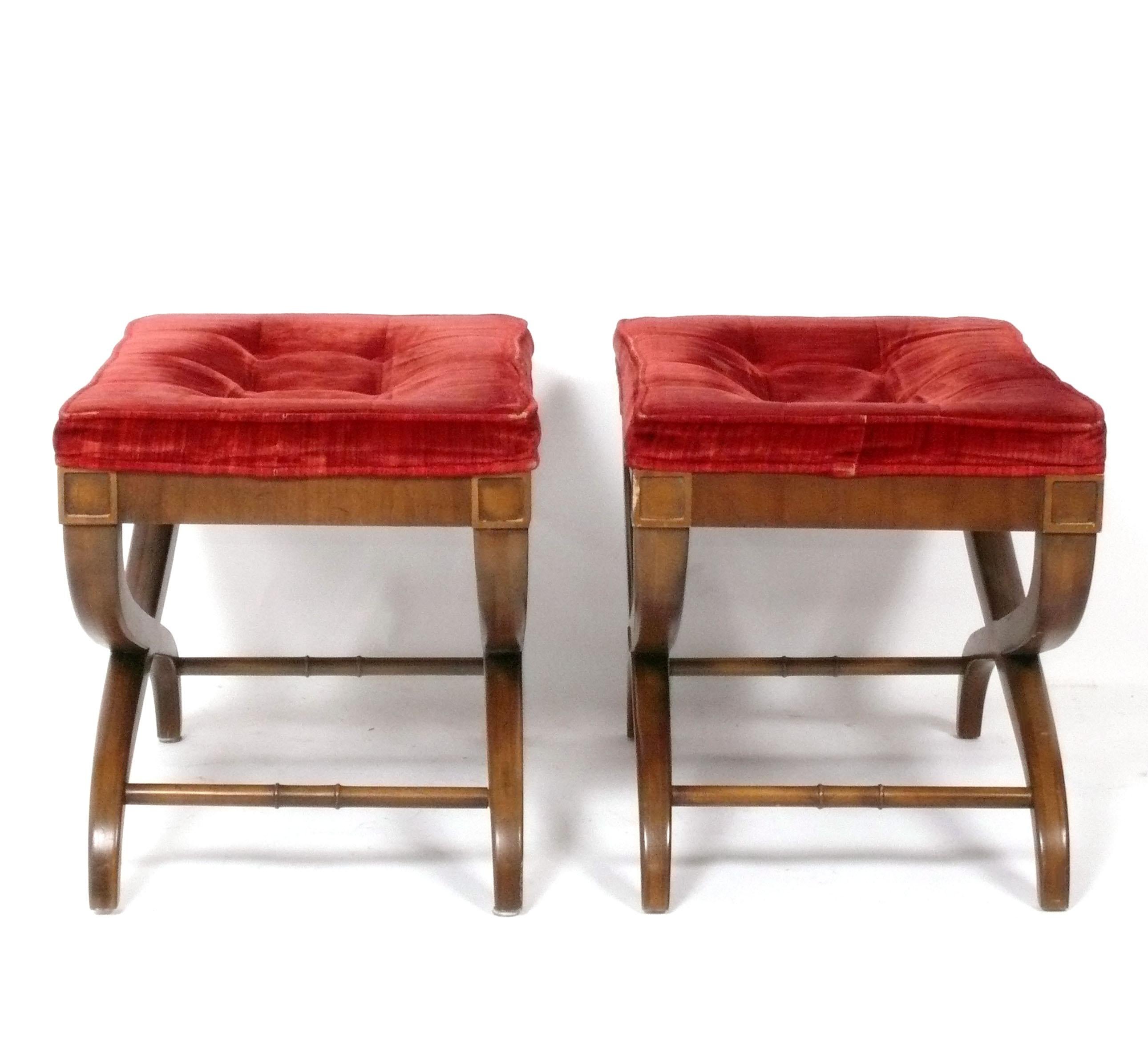 Pair of Regency Style Stools - Reupholstered and Refinished in Your Color In Good Condition For Sale In Atlanta, GA