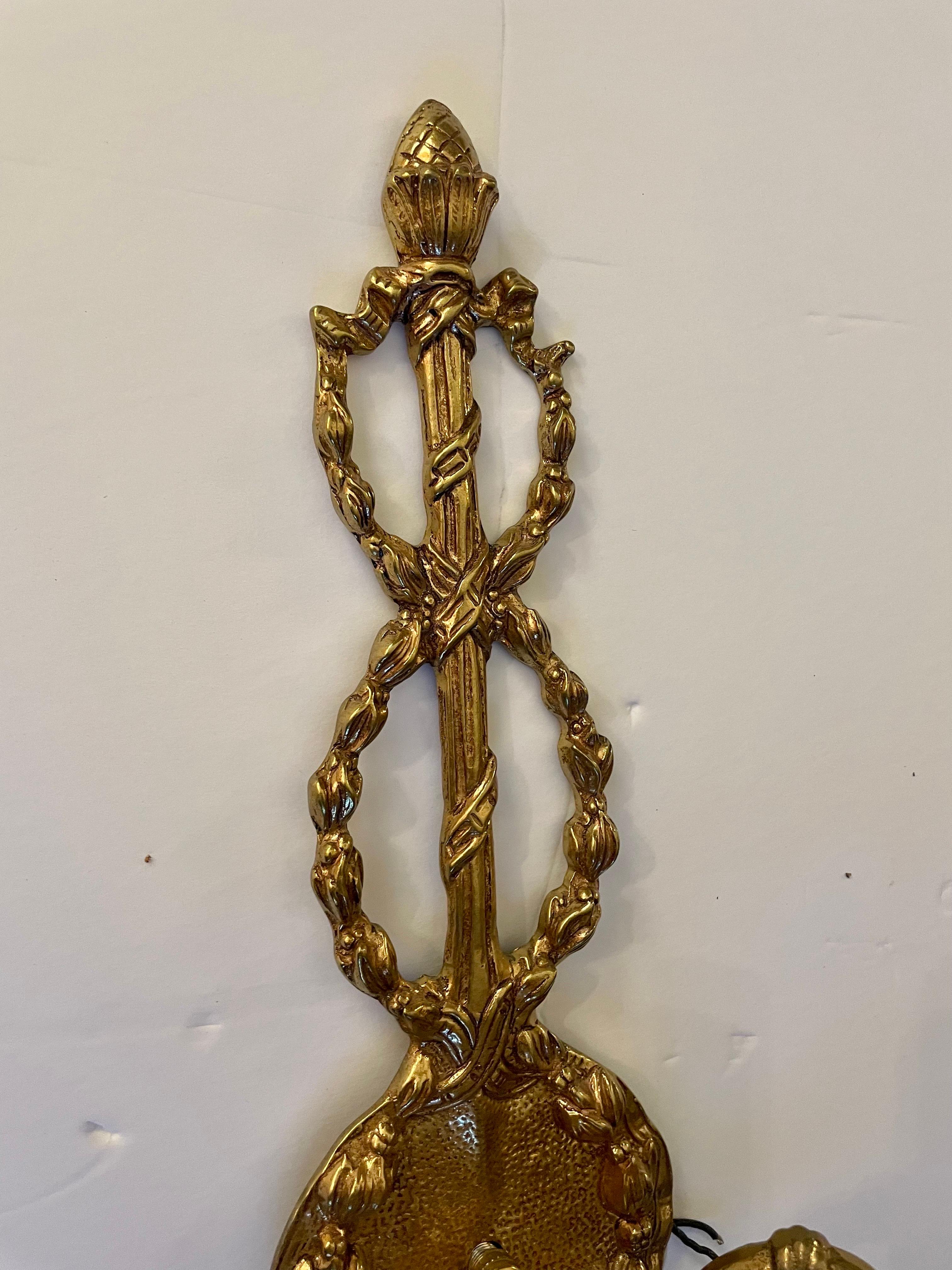 Pair of Regency Style Three Arm Brass Sconces 5