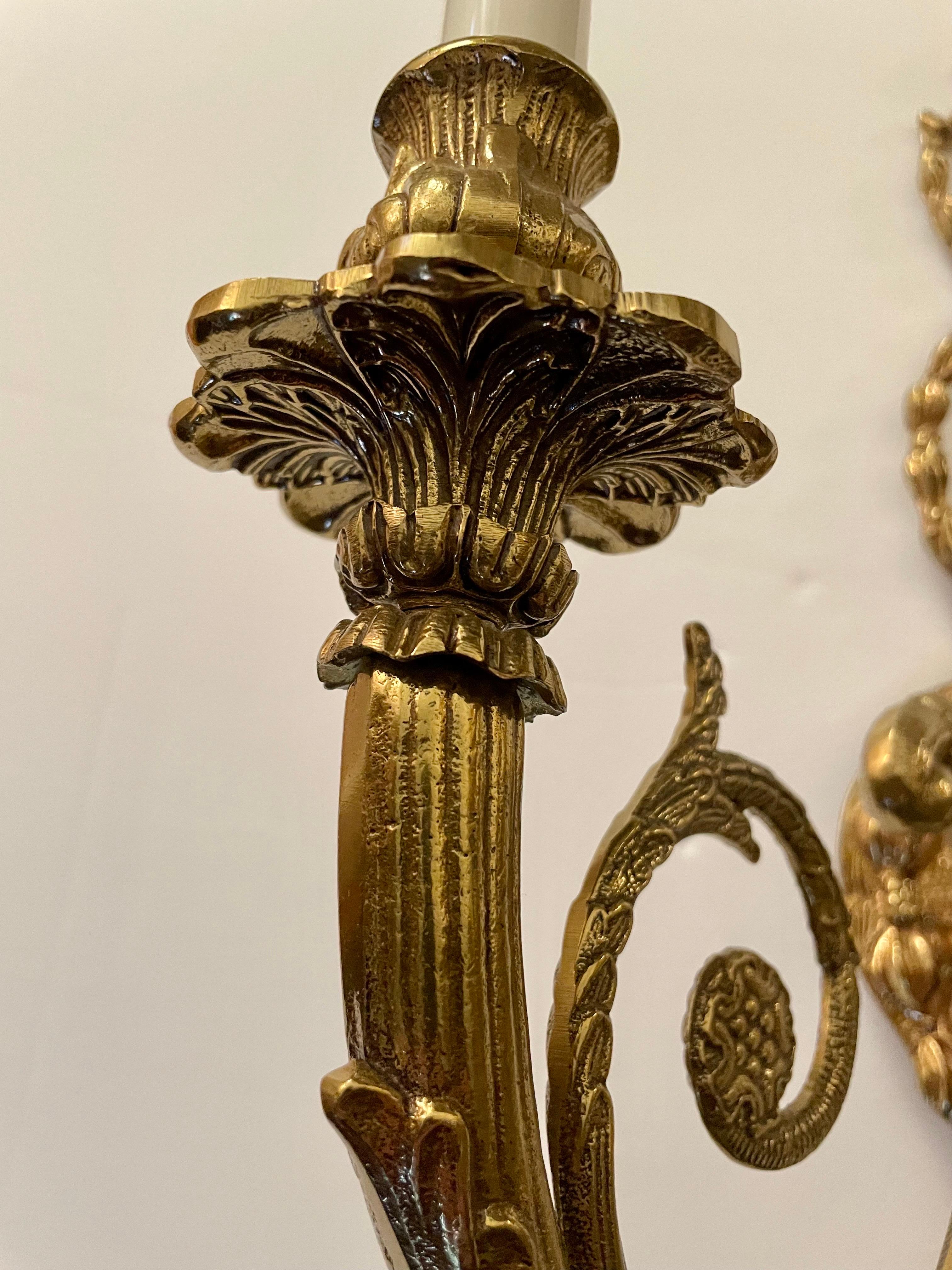 Pair of Regency Style Three Arm Brass Sconces 1