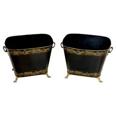 Paar von Regency-Stil Tole vergoldet dekoriert  Jardinière mit Griff / Pflanzgefäße