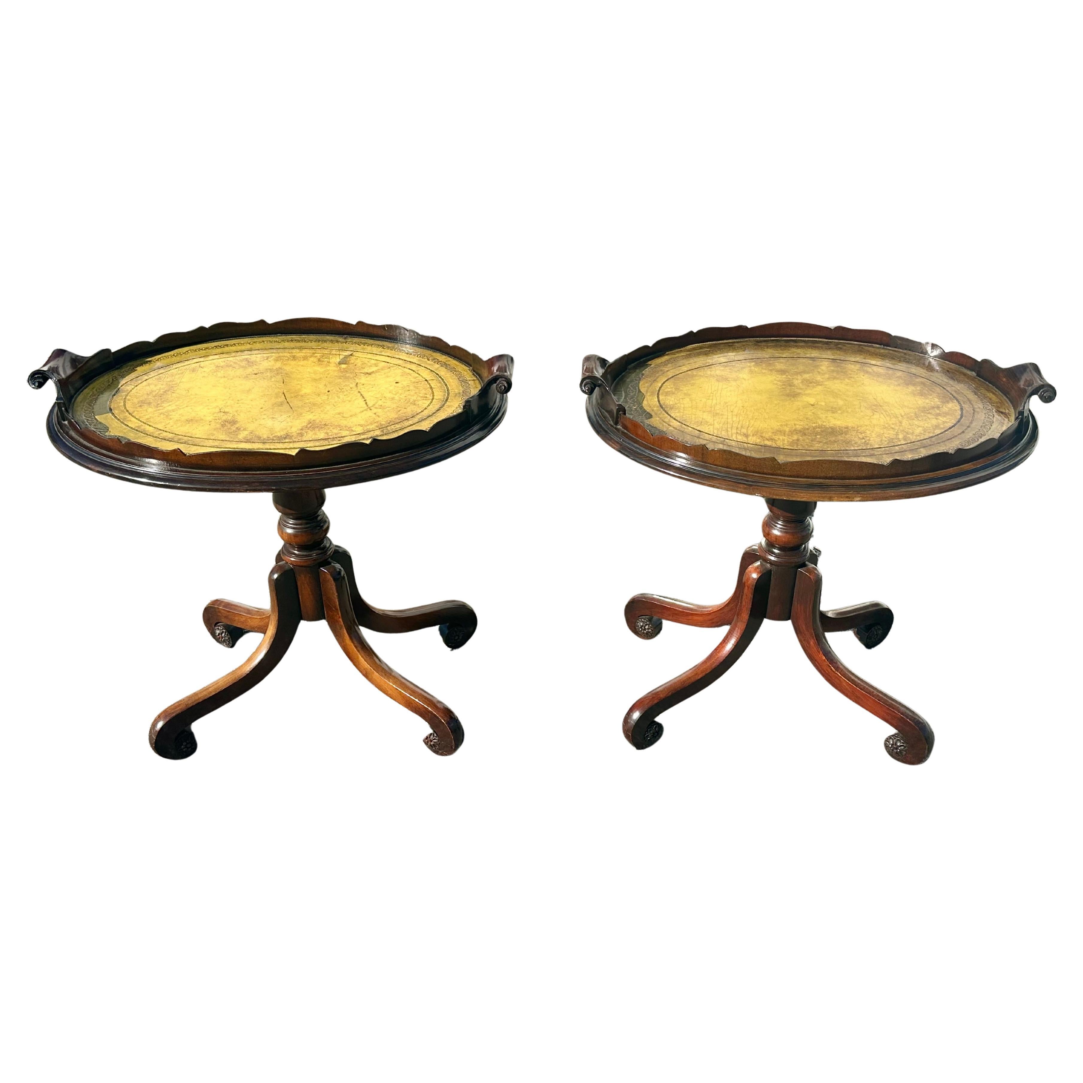 Leather Pair of Regency Style Tray Top Side Tables For Sale