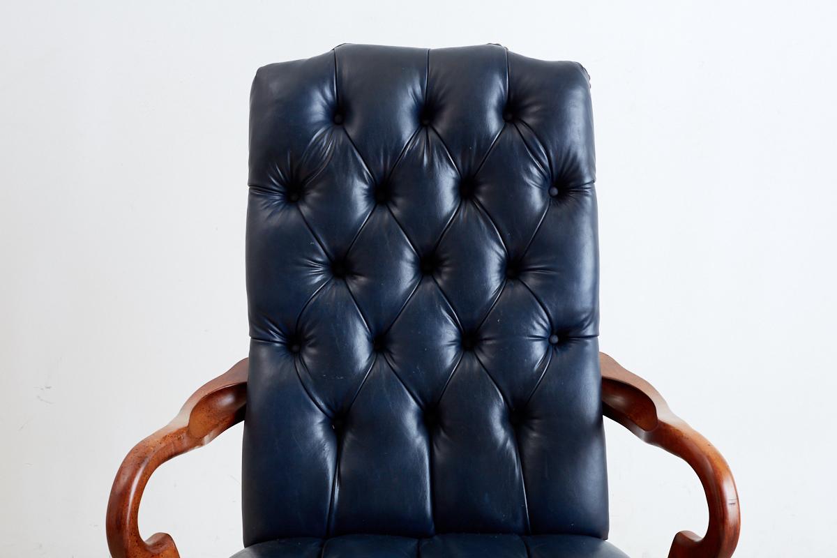 Pair of Regency Style Tufted Blue Library Chairs 3
