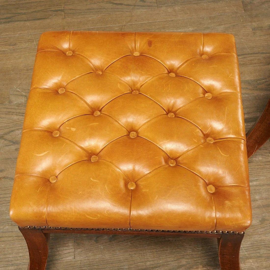 English Pair of Regency Style Tufted Leather Stools