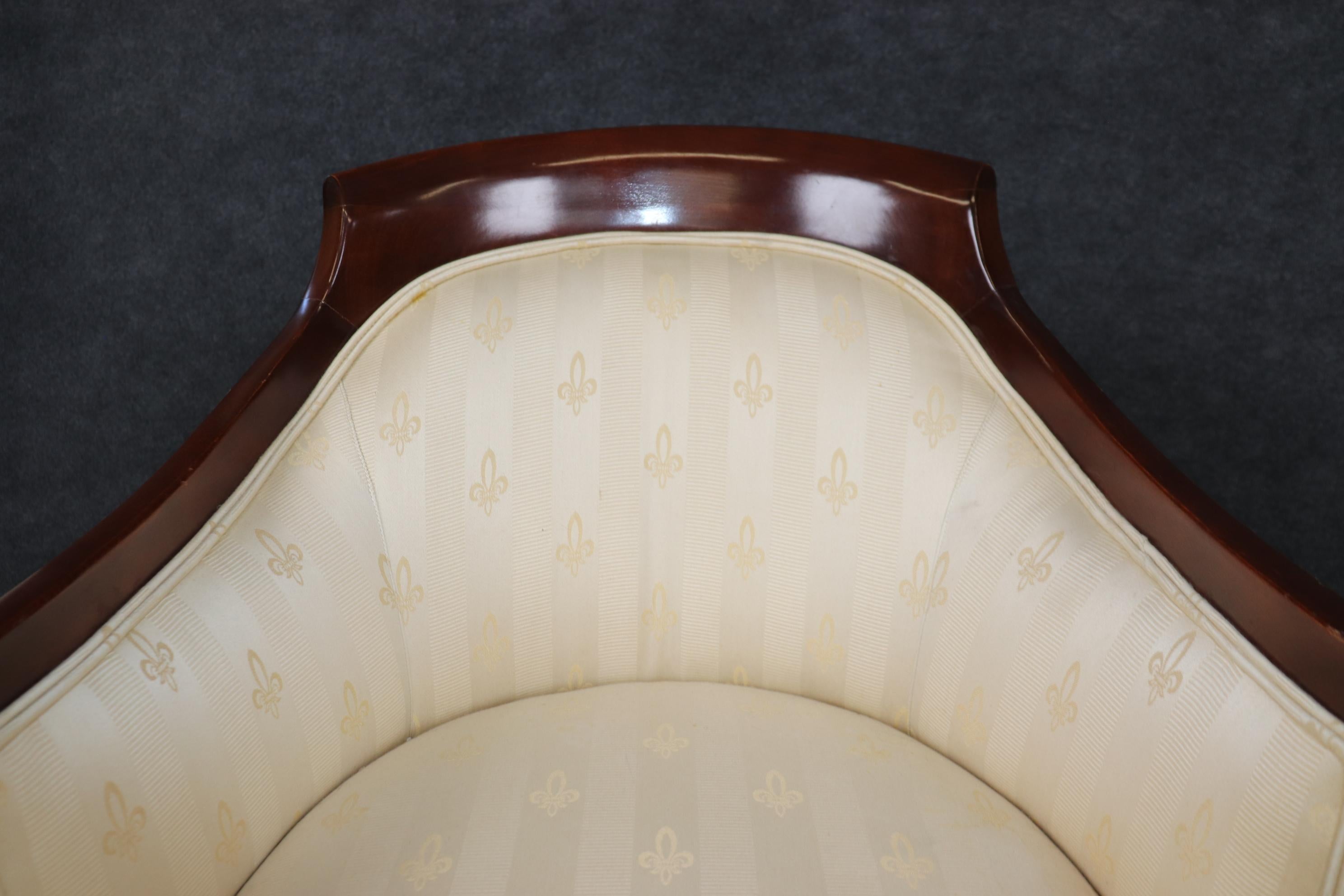 Pair of Regency Style Upholstered Bergères Chairs By Council Gilded Dolphins 5