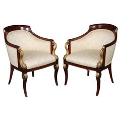 Paar gepolsterte Bergères-Stühle im Regency Style von Councill Vergoldete Delphine