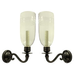 Pair of Regency Style Wall Sconces with Storm Shades
