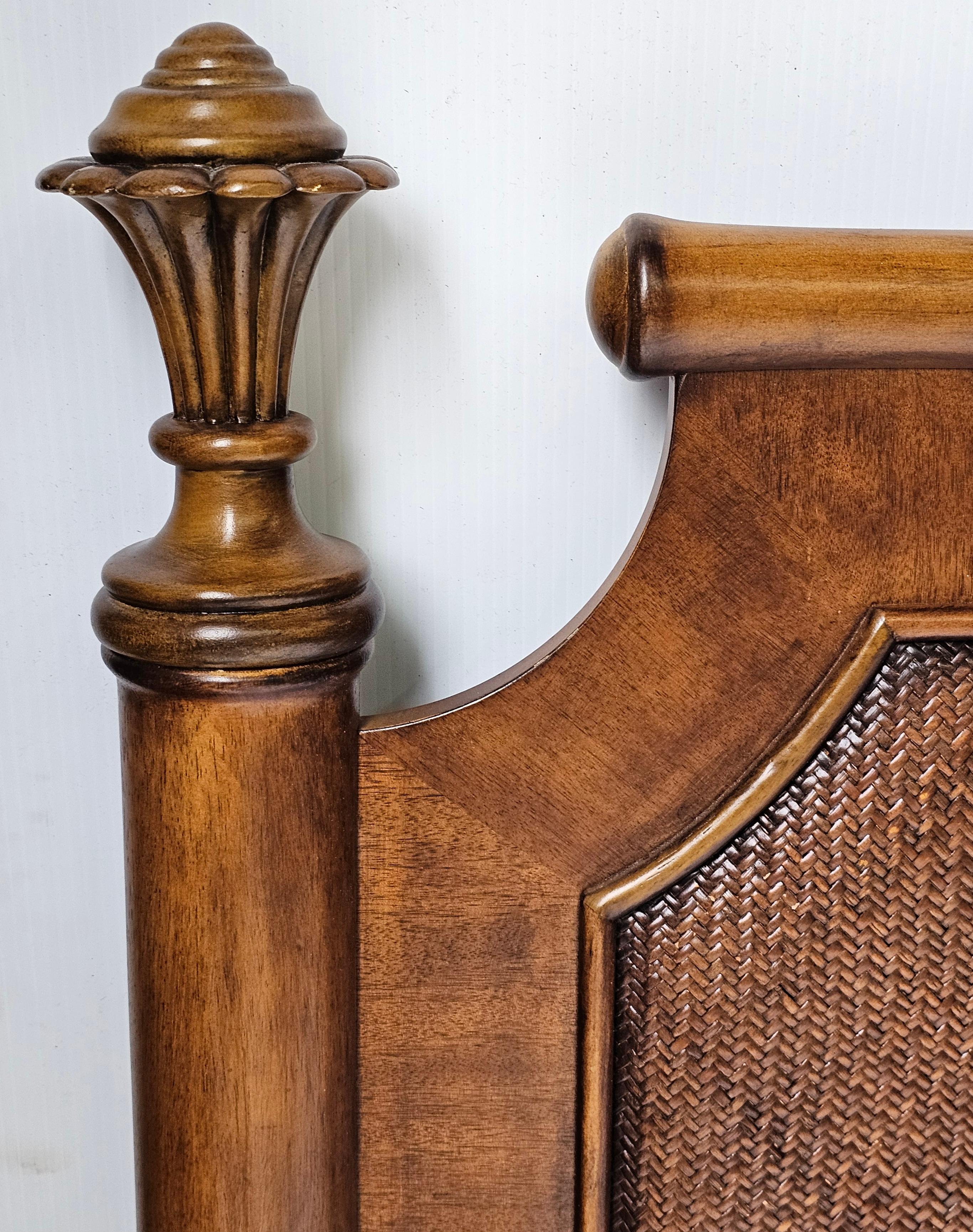 American Pair of Regency Style Walnut Faux Bamboo And Cane Twin Size Headboards