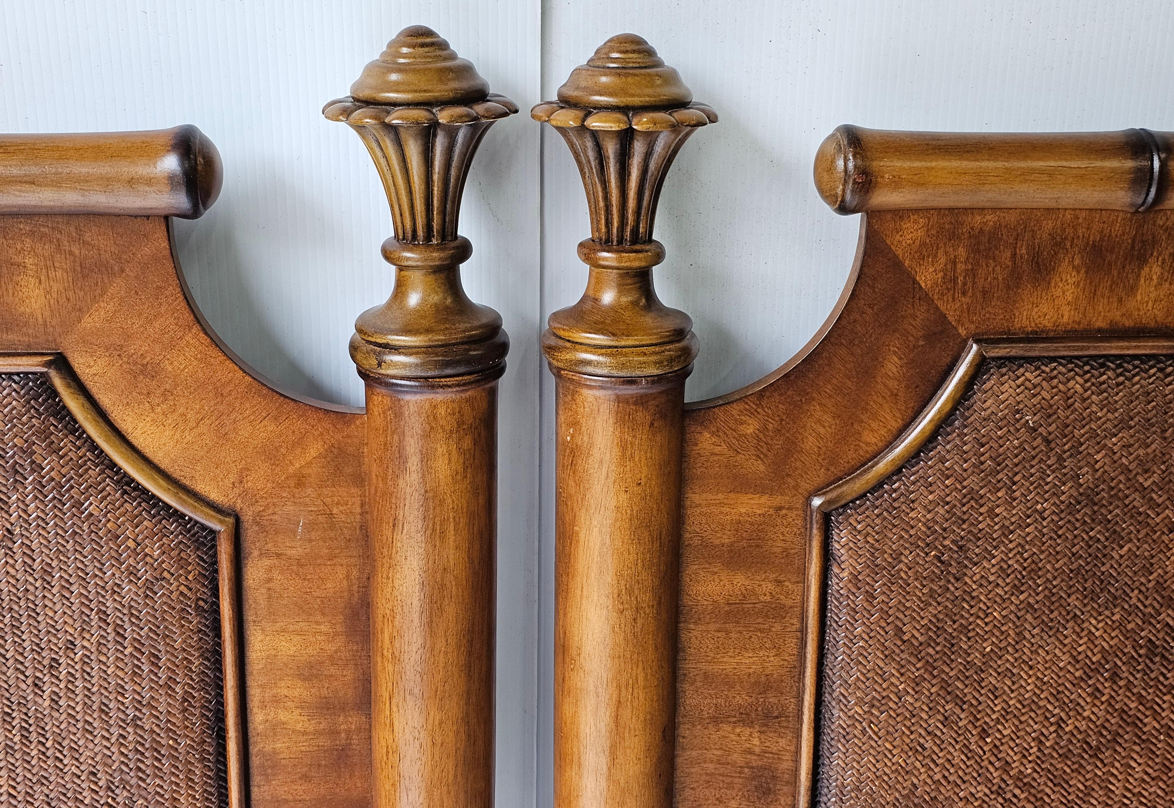 Other Pair of Regency Style Walnut Faux Bamboo And Cane Twin Size Headboards