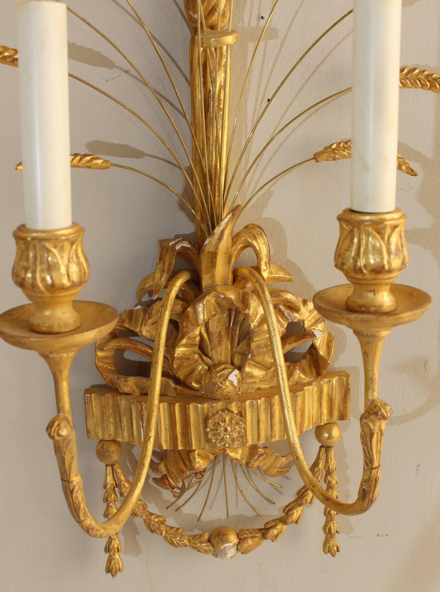 Late 20th Century Pair of Regency Style Water Gilt Sconces