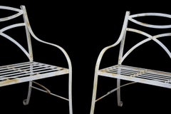 Pair of Regency Style White Painted Metal Garden Benches
