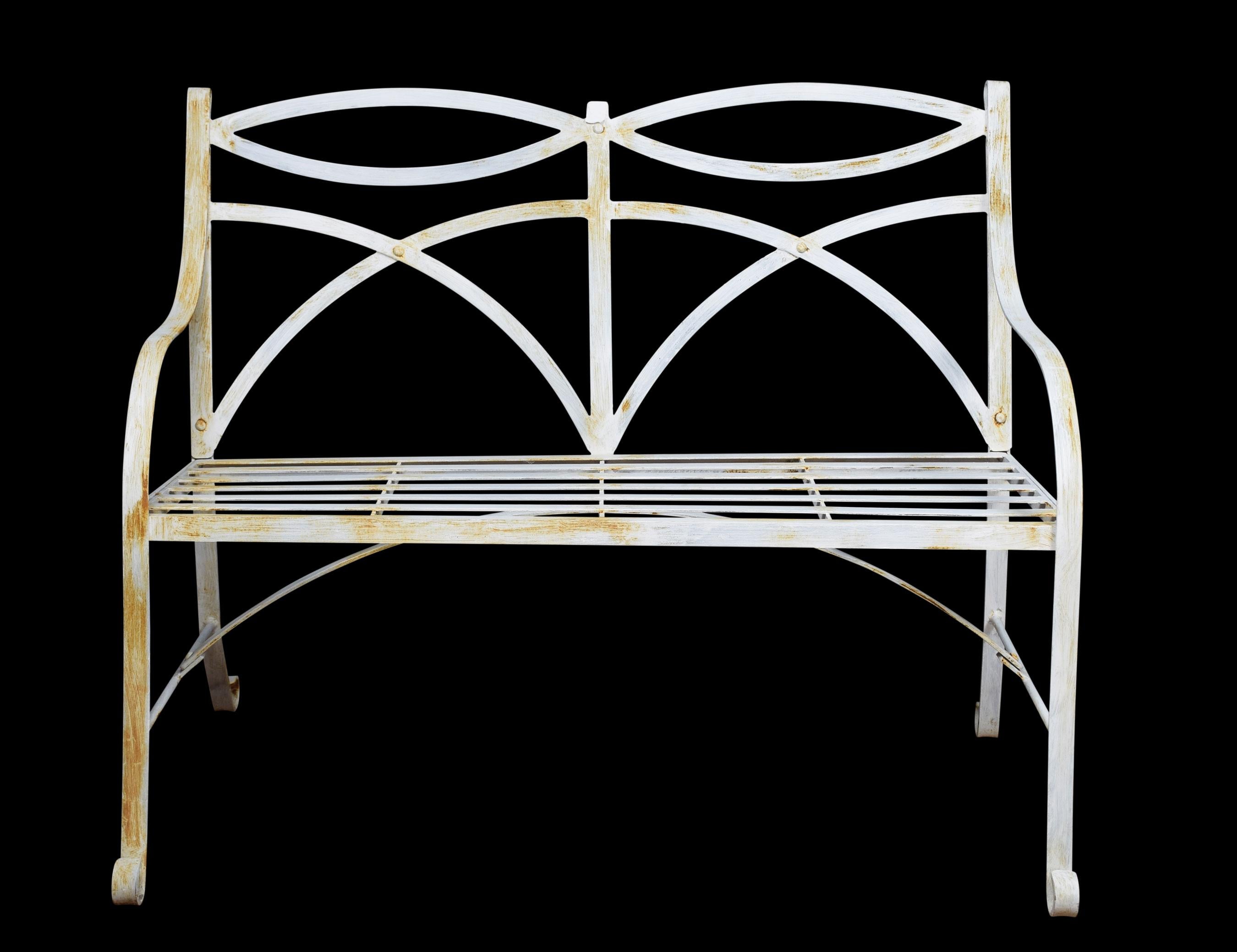 20th Century Pair of Regency Style White Painted Metal Garden Benches