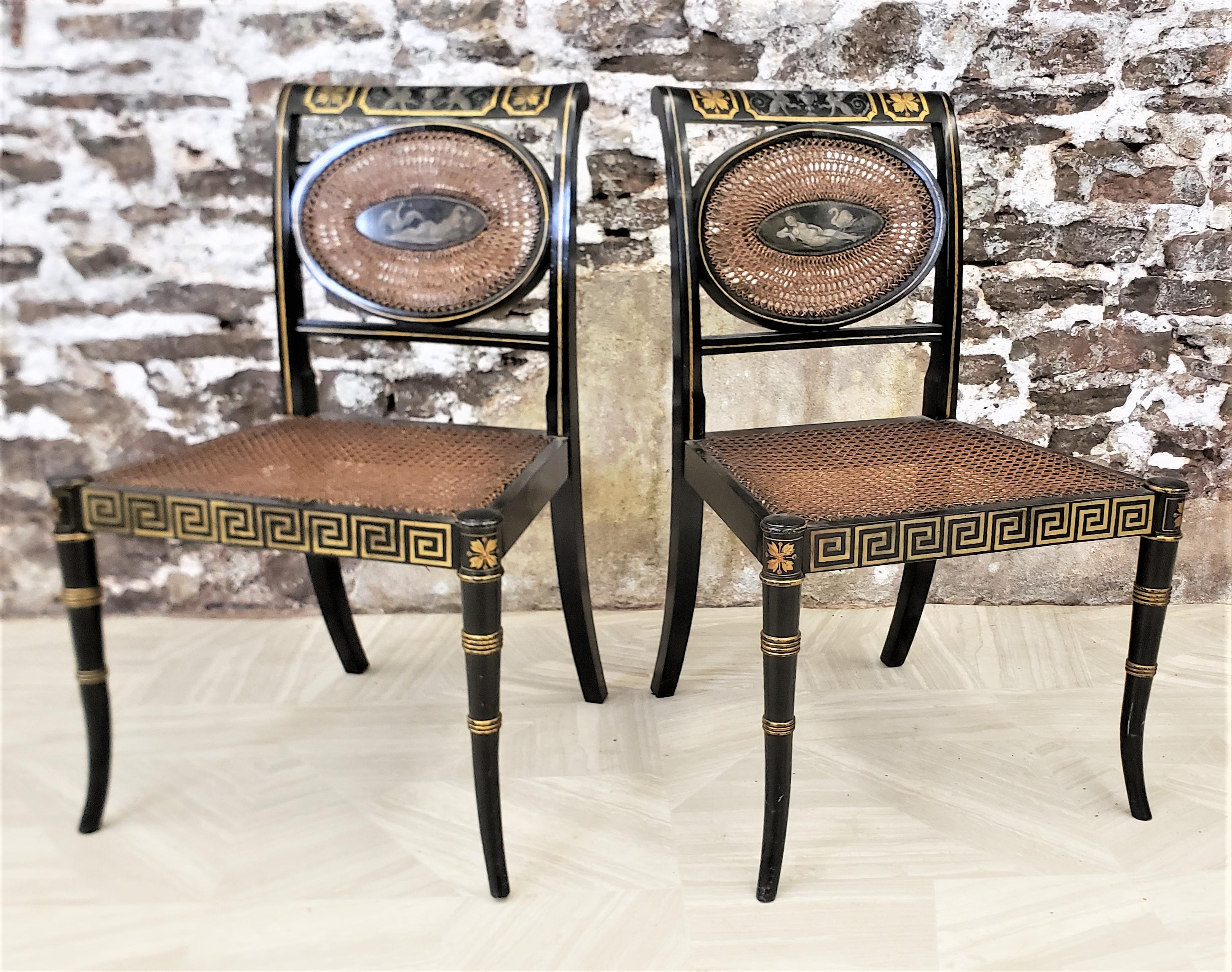 20th Century Pair of Regency Styled Side or Accent Chairs with Reclining Nude & Swan Panels For Sale