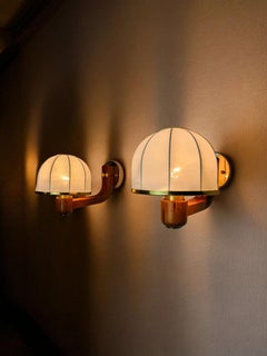 Paar Regency-Wandleuchten, Kiefer und Stretched Canvas, Italien 1970