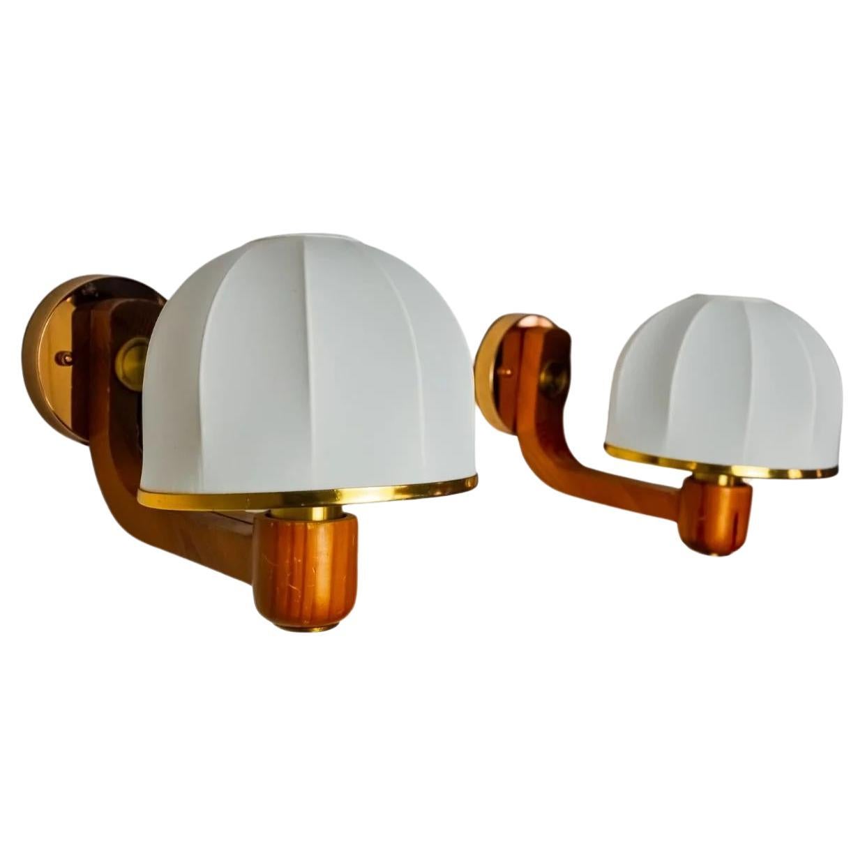 Pair of Regency Wall Lights, Pine and Stretched Canvas, Italy 1970