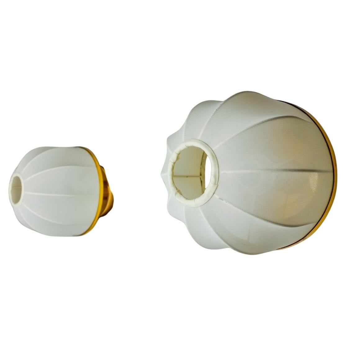 Pair of regency wall lights, pine and stretched canvas, italy, 1970