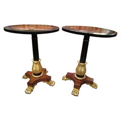 Pair of Regency Walnut and Ebonized Side Tables with Parcel Gilt Pawed Feet