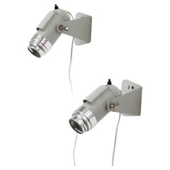 Pair of Reggiani Style Industrial Wall Mount Spot Sconces with Chrome Accents