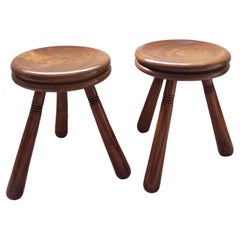 Vintage Pair of regionalist tripod stools - France 