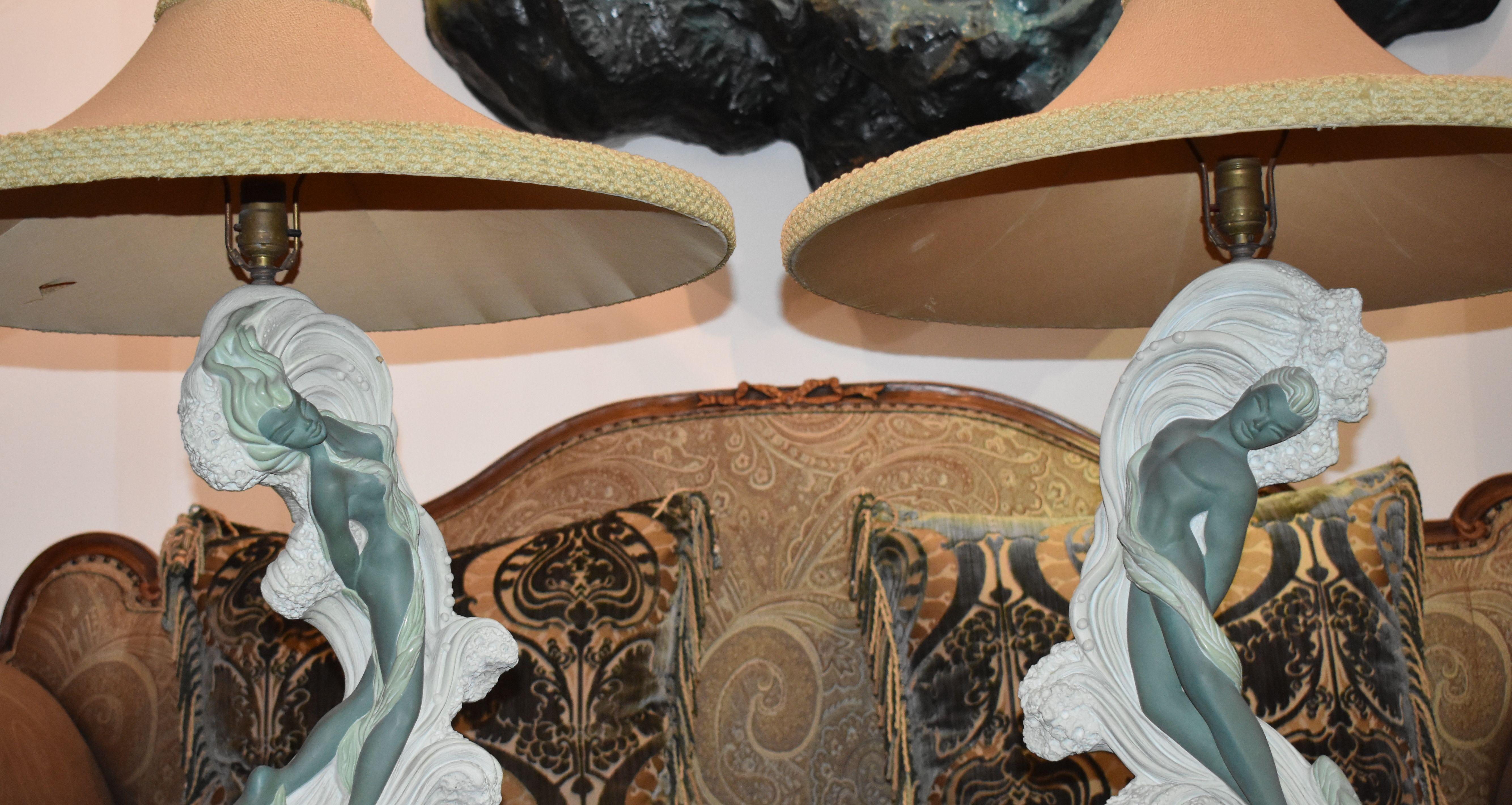 Brass Pair of Reglor of California Lamps with Original Shade
