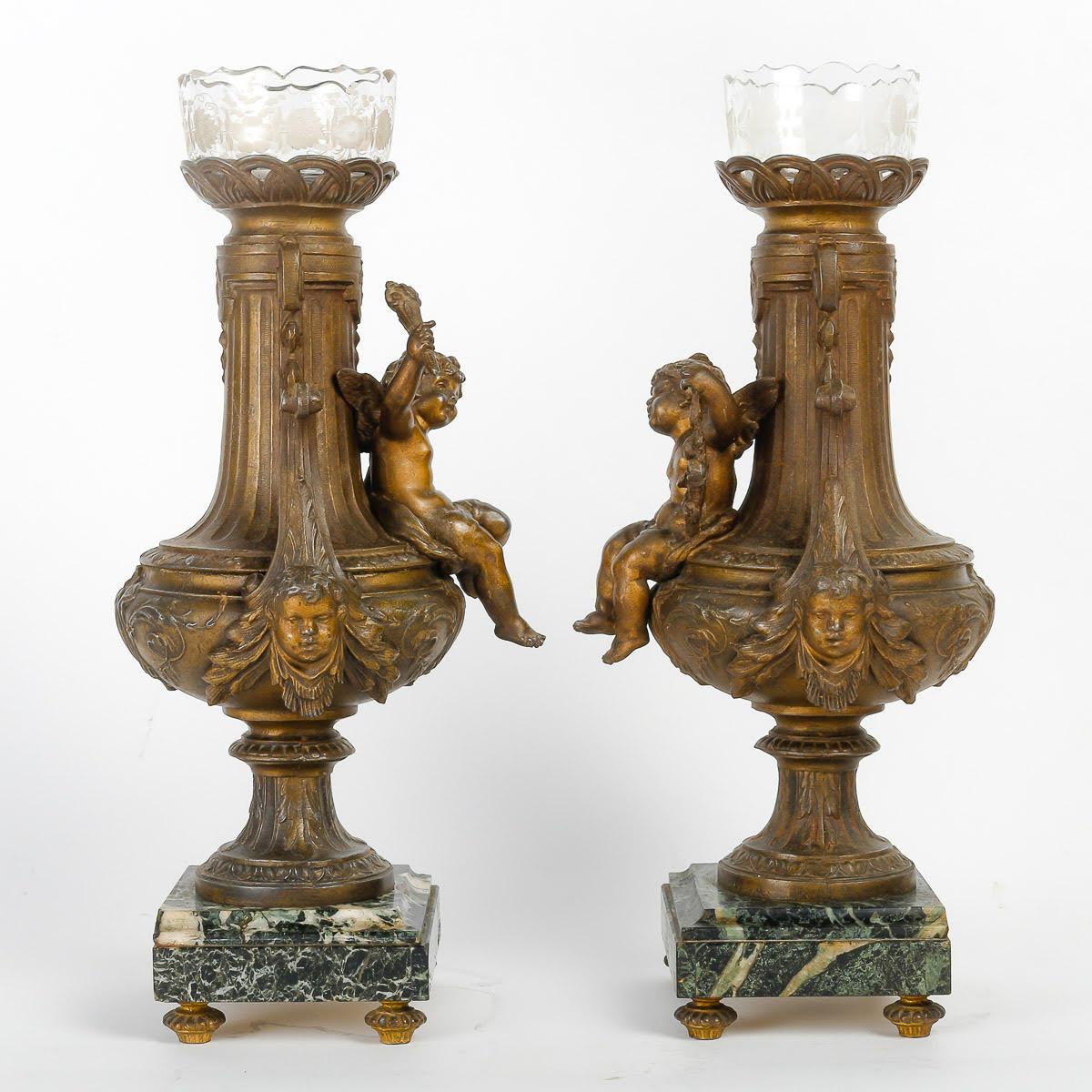Crystal Pair of Regula Vases, 19th Century, Napoleon III Period. For Sale