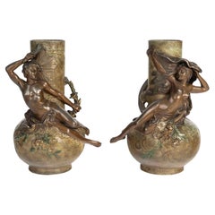 Pair Of Regule Vases, Signed L. Moreau, Napoleon III Period, 19th Century.