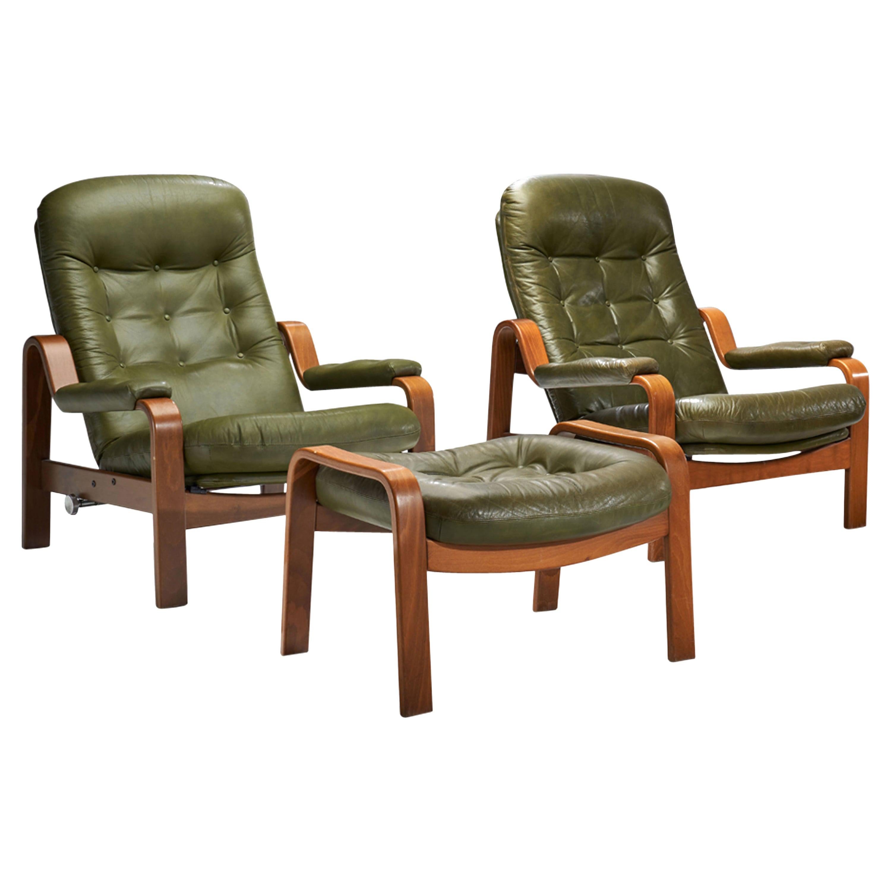 Pair of “Relax II” Chairs and a Foot Stool by Göte Möbler Nassjö AB, Sweden  1970 For Sale at 1stDibs