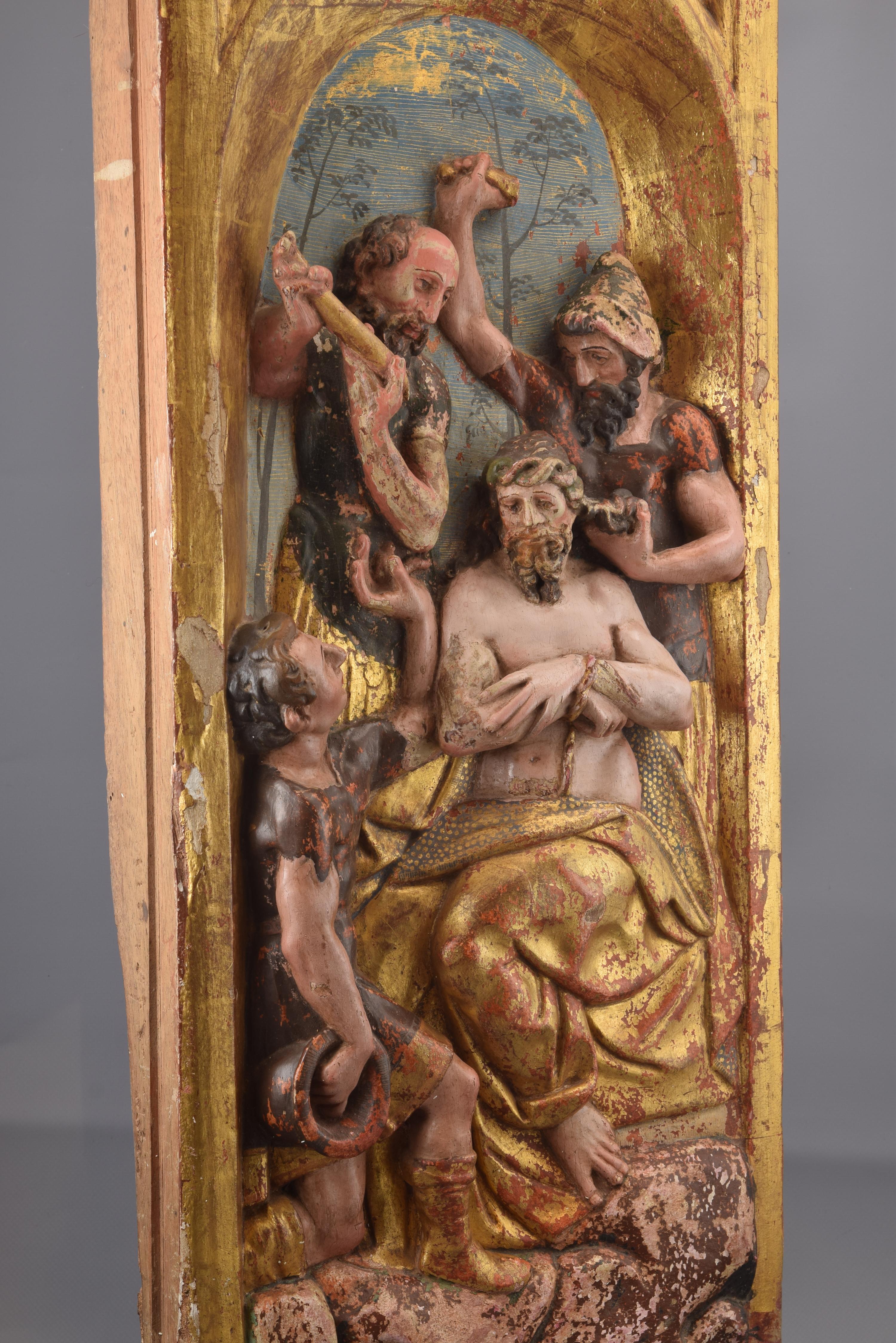 Pair of Reliefs, Carved, Polychrome and Gilt Wood, Castilian School, 16th C For Sale 1