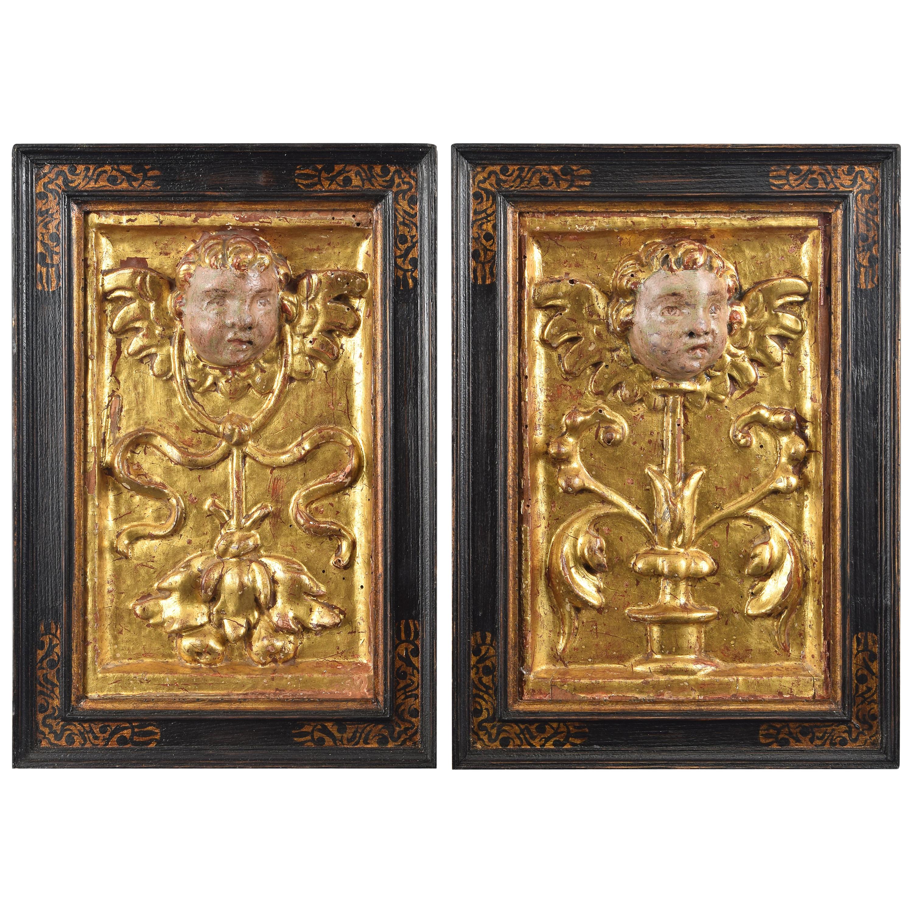 Pair of Reliefs, Grotesque or Candelieri, Wood, 16th Century